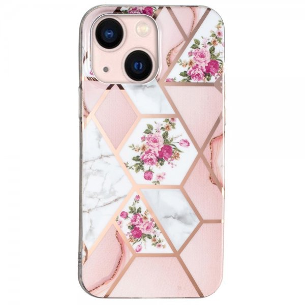iPhone 15 Plus Suojakuori Marmorikuvio Kukkia Pinkki