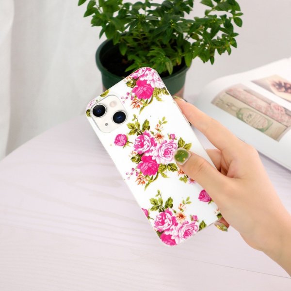 iPhone 15 Plus Suojakuori Kukka Ruusut Valkoinen
