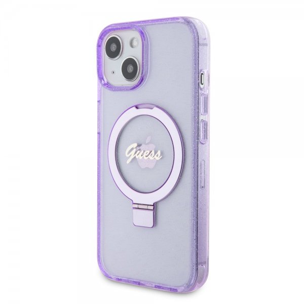 Guess iPhone 15 Plus Suojakuori Sormusteline Glitter MagSafe Violetti