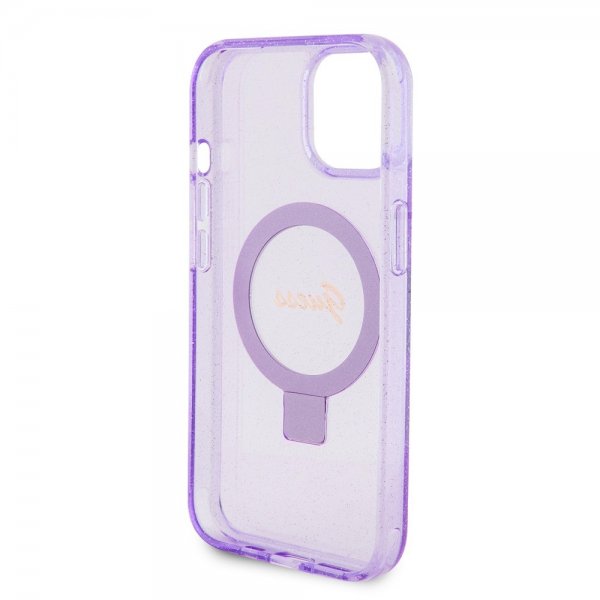 Guess iPhone 15 Plus Suojakuori Sormusteline Glitter MagSafe Violetti