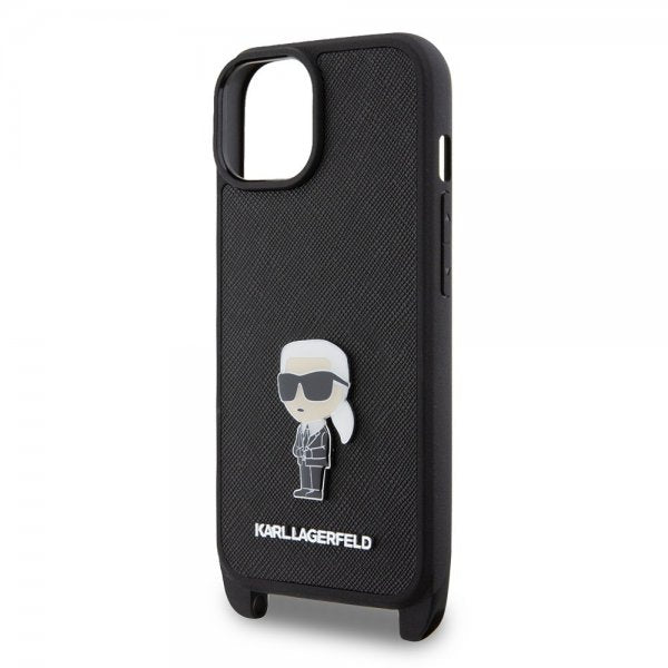 Karl Lagerfeld iPhone 15 Plus -suojakuori, Saffiano Crossbody, musta