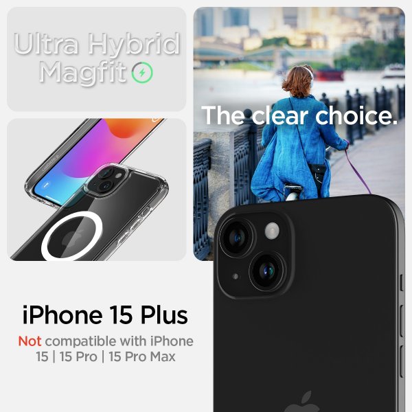 Spigen iPhone 15 Plus -suojakuori Ultra Hybrid MagFit Valkoinen