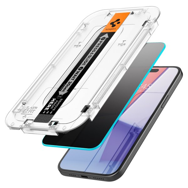 Spigen iPhone 15 Plus -näytönsuoja GLAS.tR EZ Fit Privacy 2-pakkaus