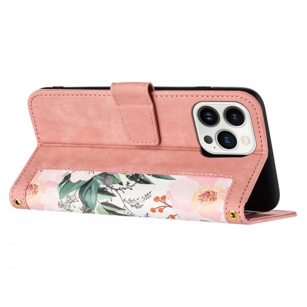 iPhone 15 Pro Kuori Kukkakuvio Vaaleanpunainen