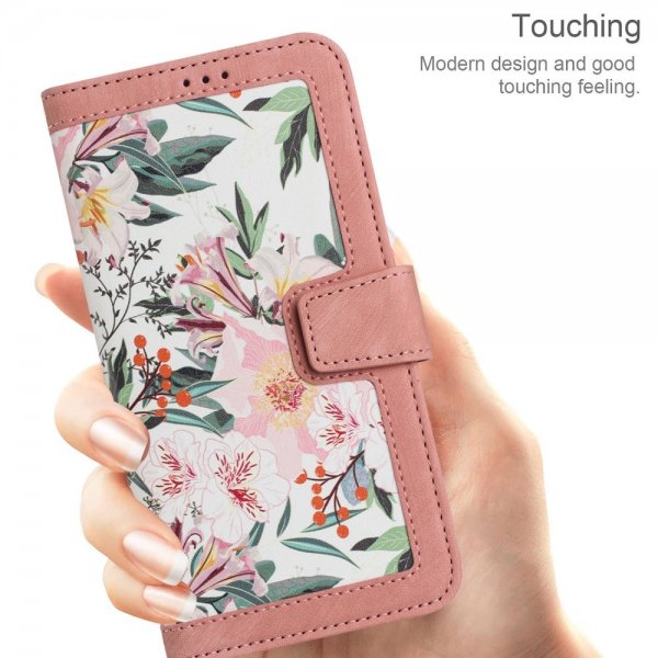 iPhone 15 Pro Kuori Kukkakuvio Vaaleanpunainen
