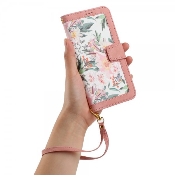 iPhone 15 Pro Kuori Kukkakuvio Vaaleanpunainen