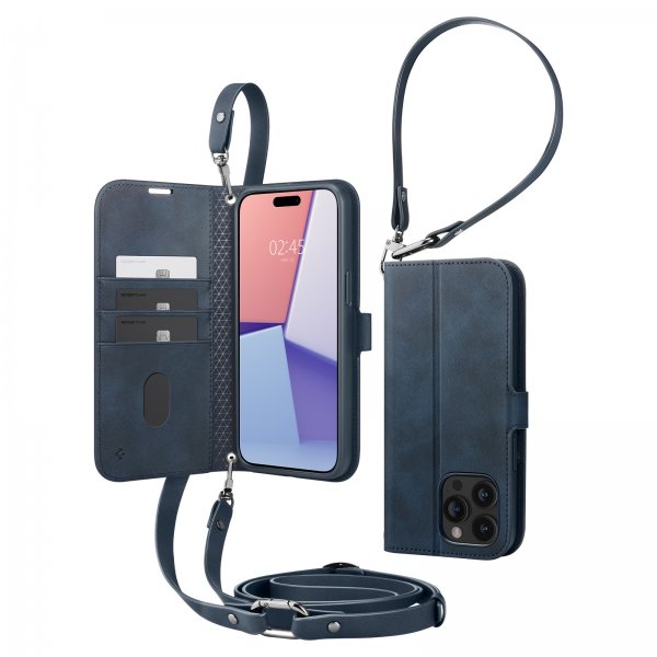 Spigen iPhone 15 Pro -kotelo Wallet S Pro Navy