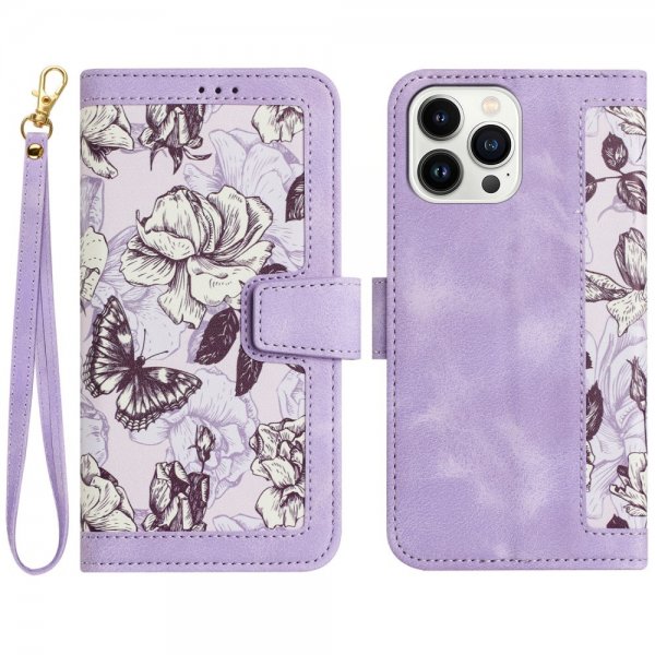 iPhone 15 Pro Max -kuoret kukkakuviolla, violetti