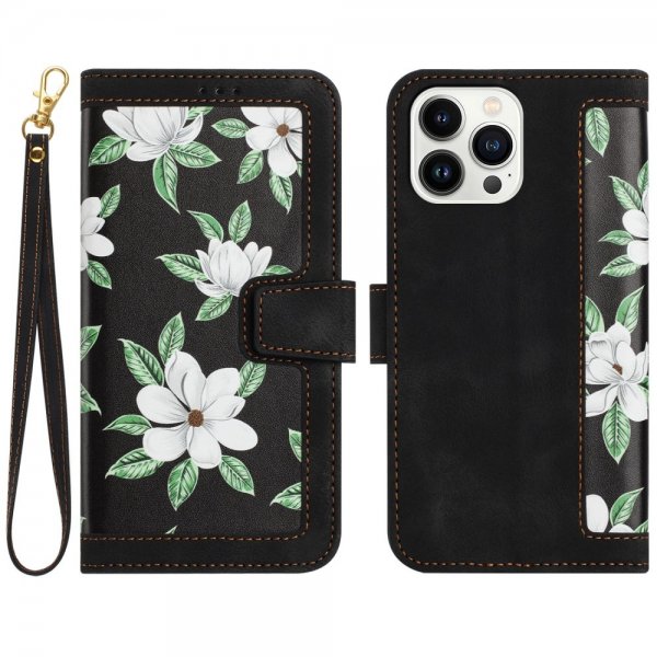 iPhone 15 Pro Max Kuori Kukkakuvio Musta