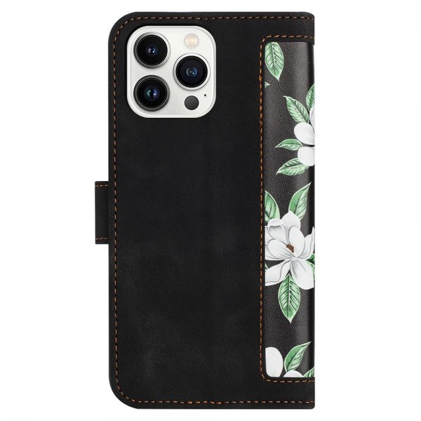 iPhone 15 Pro Max Kuori Kukkakuvio Musta