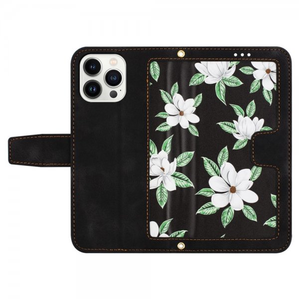 iPhone 15 Pro Max Kuori Kukkakuvio Musta