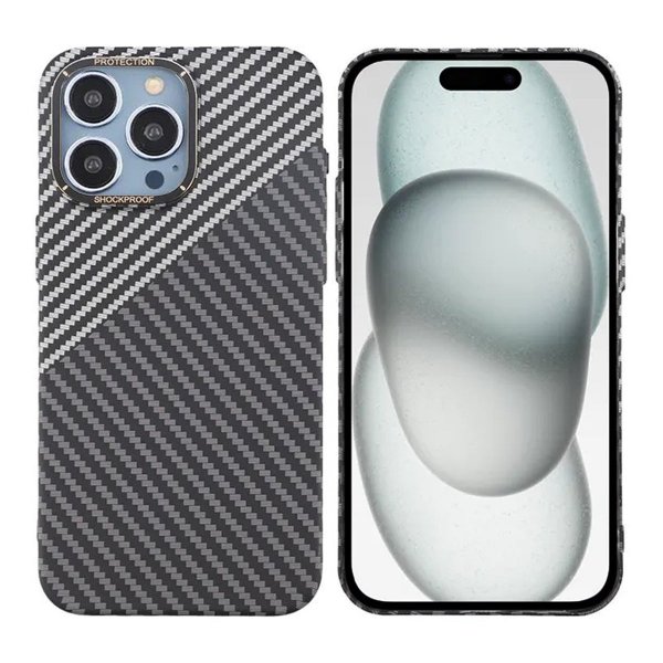 iPhone 15 Pro Max Kuori Hiilikuitukuvio Musta Valkoinen