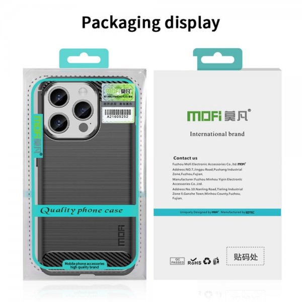 Mofi iPhone 15 Pro Max -kuori harjatulla hiilikuitutekstuurilla, sininen