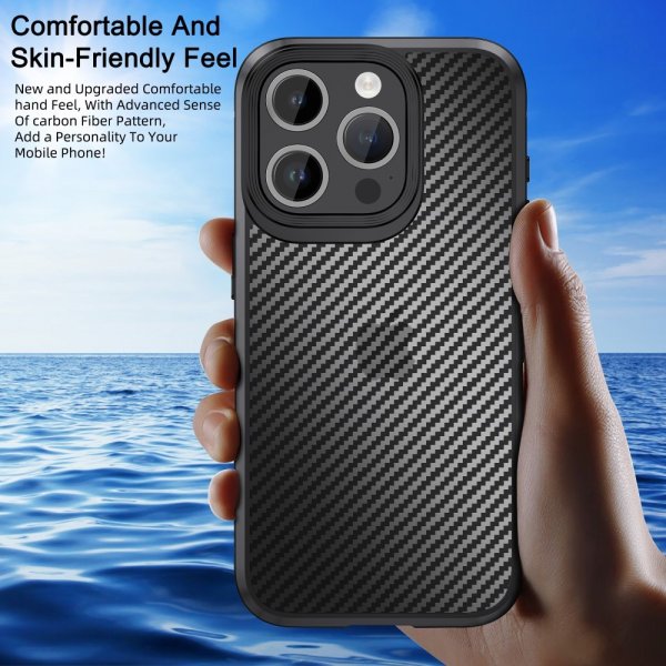 Ipaky iPhone 15 Pro Max -hiilikuitukuvioitu kuori, sininen