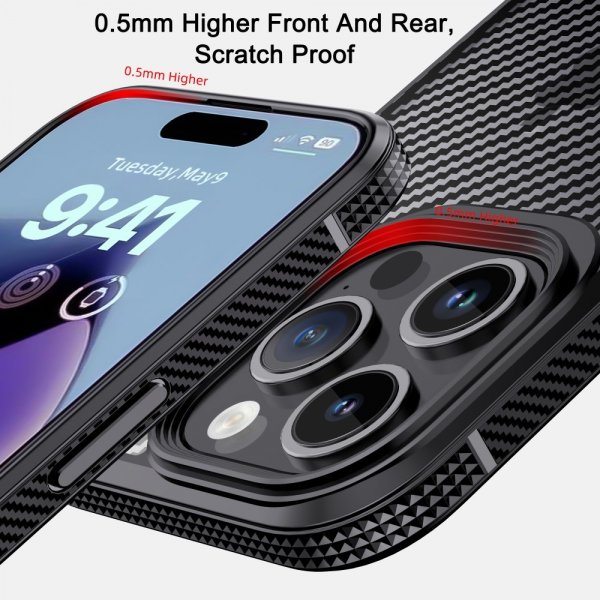 Ipaky iPhone 15 Pro Max -hiilikuitukuvioitu kuori, sininen