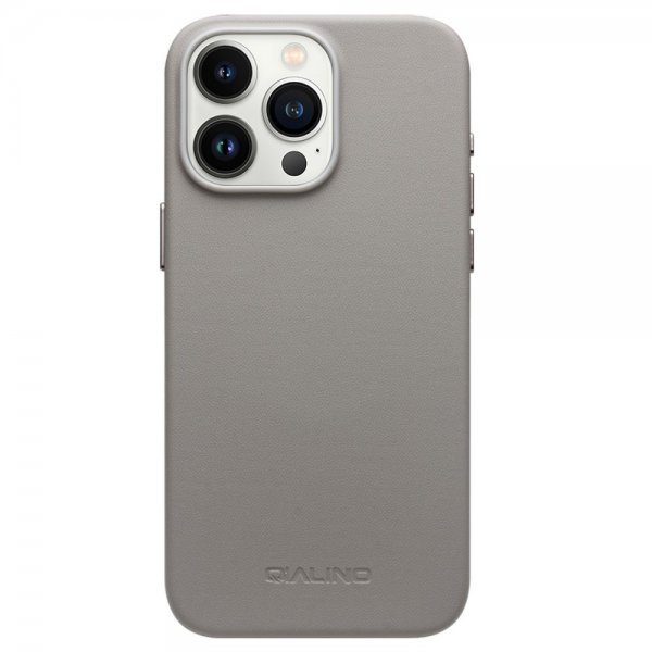 Qialino iPhone 15 Pro Max -kuori tekonahkaa, MagSafe, harmaa
