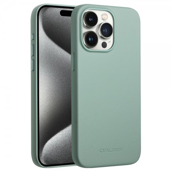 Qialino iPhone 15 Pro Max -tekonahkakuori MagSafella, vihreä