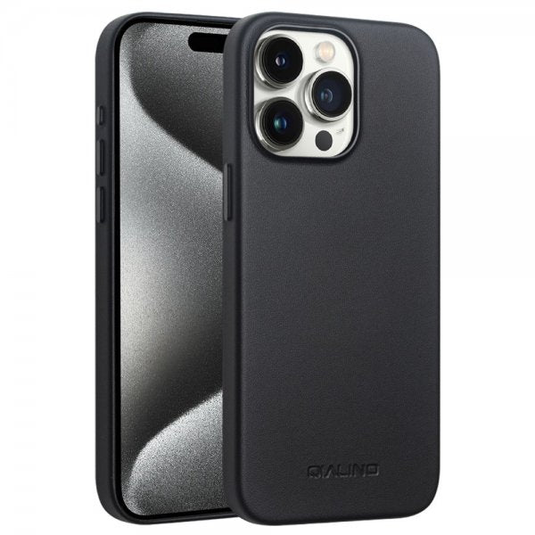 Qialino iPhone 15 Pro Max -tekonahkakuori MagSafe - Musta