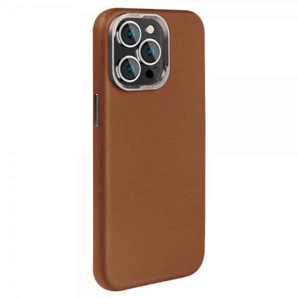 X-Level iPhone 15 Pro Max Kuori Nahkatekstuuri MagSafe Ruskea