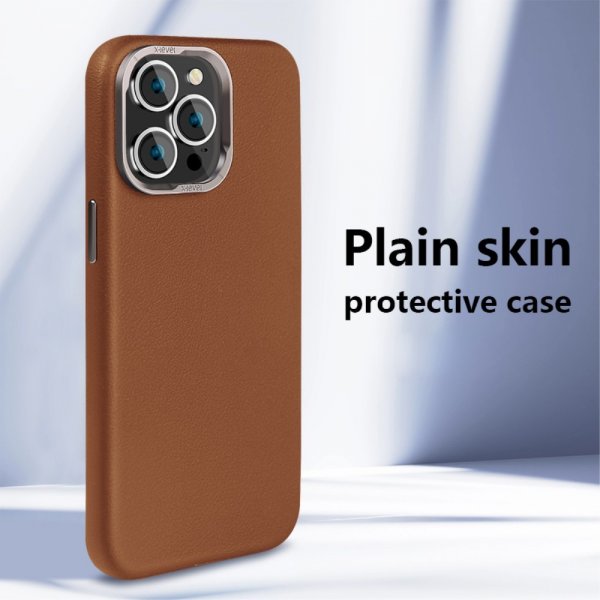 X-Level iPhone 15 Pro Max Kuori Nahkatekstuuri MagSafe Ruskea