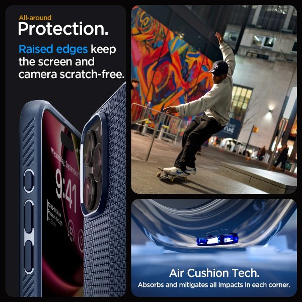 Spigen iPhone 15 Pro Max -suojakuori, Liquid Air, Navy Blue