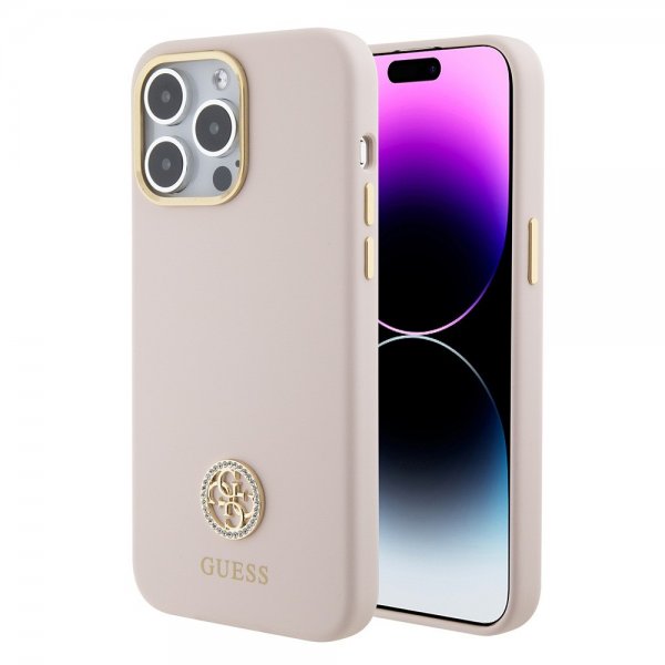 Guess iPhone 15 Pro Max Kuori Liquid Silicone Metal Logo Pink