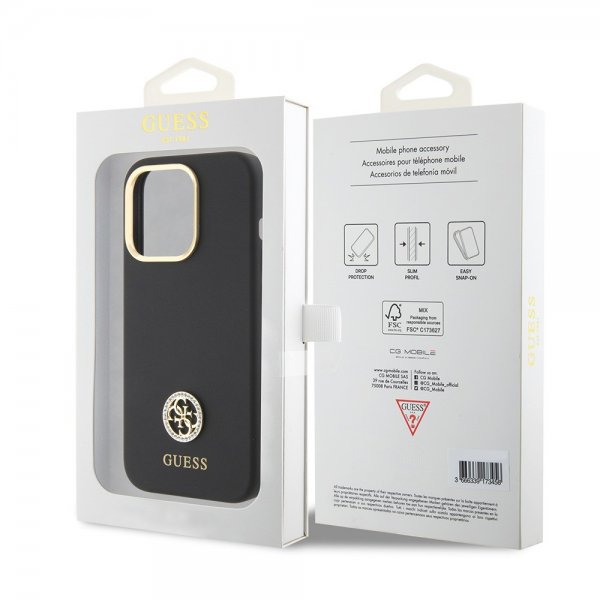 Guess iPhone 15 Pro Max Kuori Liquid Silicone Metal Logo Musta