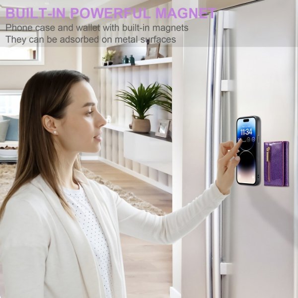 Dg.Ming iPhone 15 Pro Max Kuori M3-sarjan irrotettava korttipidike, kimalteleva, violetti