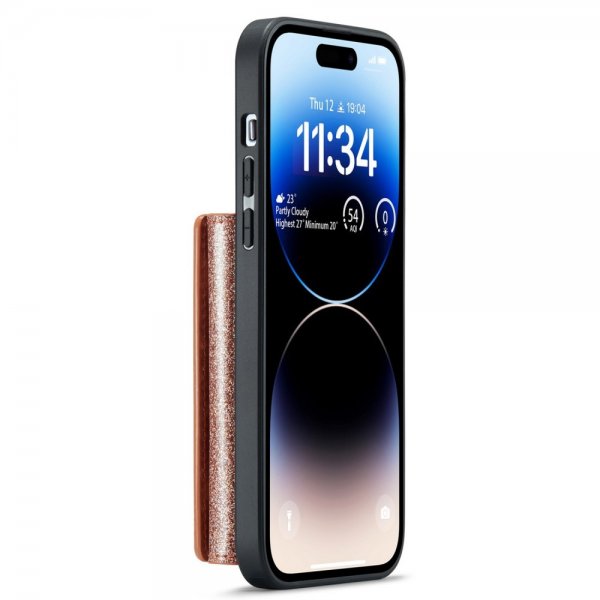 Dg.Ming iPhone 15 Pro Max Suojakuori M3-sarja Irrotettava Korttipidike Glitter Ruusukulta