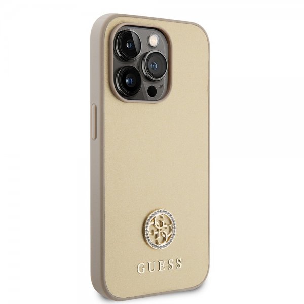 Guess iPhone 15 Pro Max Kuori Metal Logo Strass Kulta