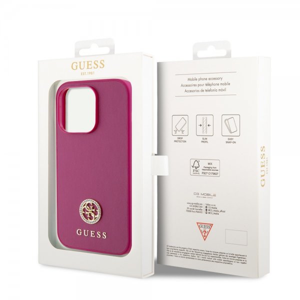 Guess iPhone 15 Pro Max Kuori Metallilogo Strassi Metallinpinkki