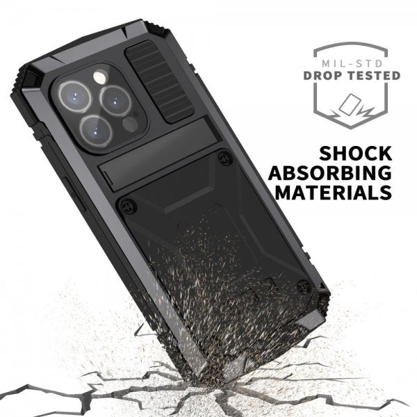 R-JUST iPhone 15 Pro Max Kuori Metalli Iskunvaimennus Musta
