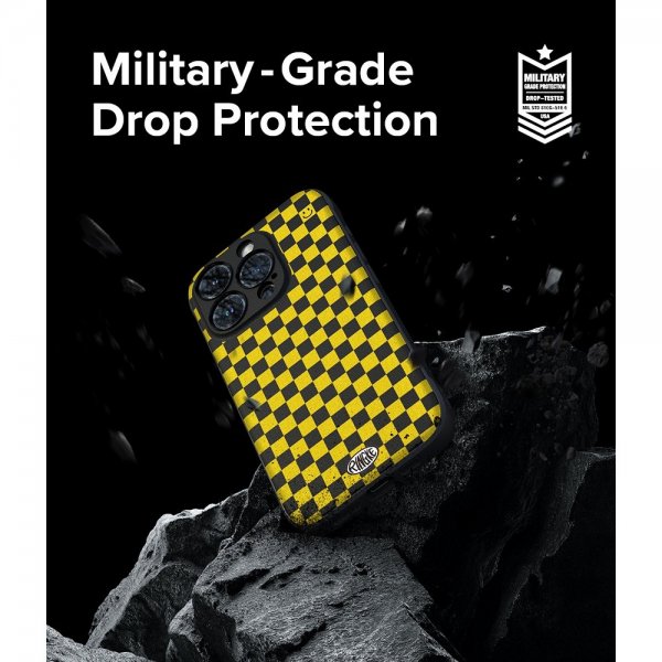 Ringke iPhone 15 Pro Max -suojakuori, Onyx Design, Checkerboard Yellow