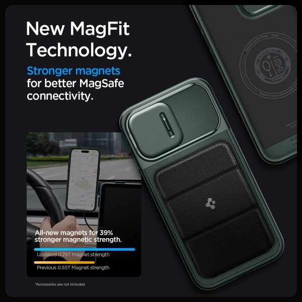 Spigen iPhone 15 Pro Max -suojakuori Optik Armor MagFit Abyss Green