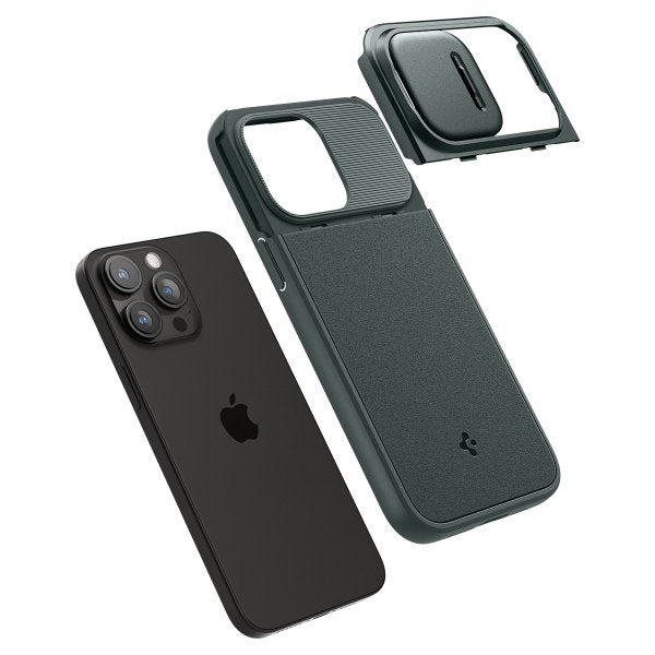 Spigen iPhone 15 Pro Max -suojakuori Optik Armor MagFit Abyss Green