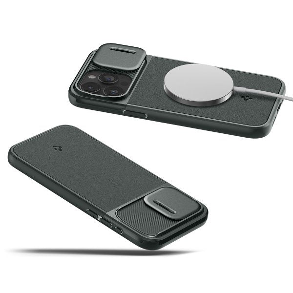 Spigen iPhone 15 Pro Max -suojakuori Optik Armor MagFit Abyss Green