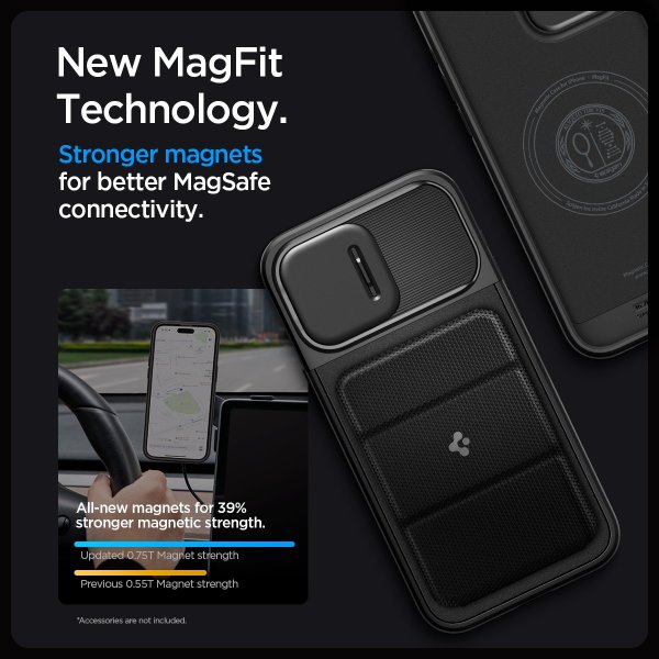 Spigen iPhone 15 Pro Max -suojakuori Optik Armor MagFit Musta