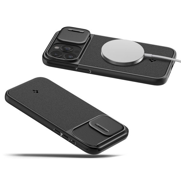 Spigen iPhone 15 Pro Max -suojakuori Optik Armor MagFit Musta