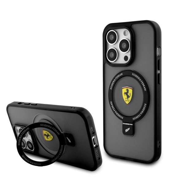 Ferrari iPhone 15 Pro Max Kuori Sormusteline MagSafe Musta
