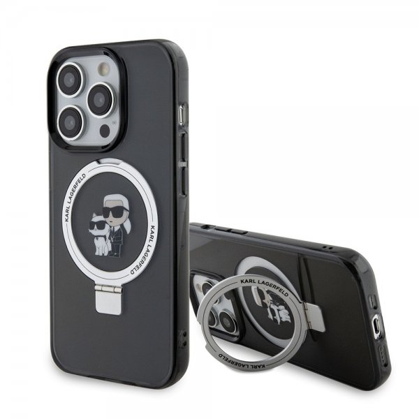 Karl Lagerfeld iPhone 15 Pro Max Kuori Sormusteline MagSafe Musta