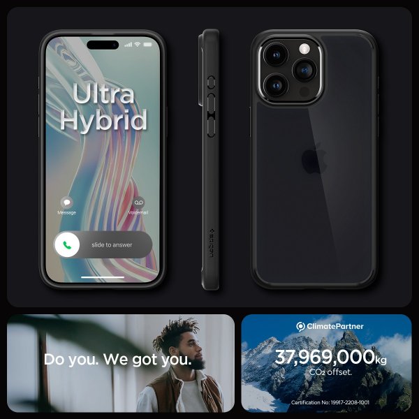 Spigen iPhone 15 Pro Max -suojakuori, Ultra Hybrid Frost Black