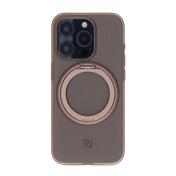 Rvelon iPhone 15 Pro -kuori, pyörivä MagSafe-jalusta, ruskea