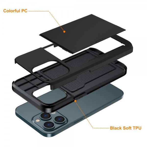 iPhone 15 Pro -suojakuori Card Slide musta