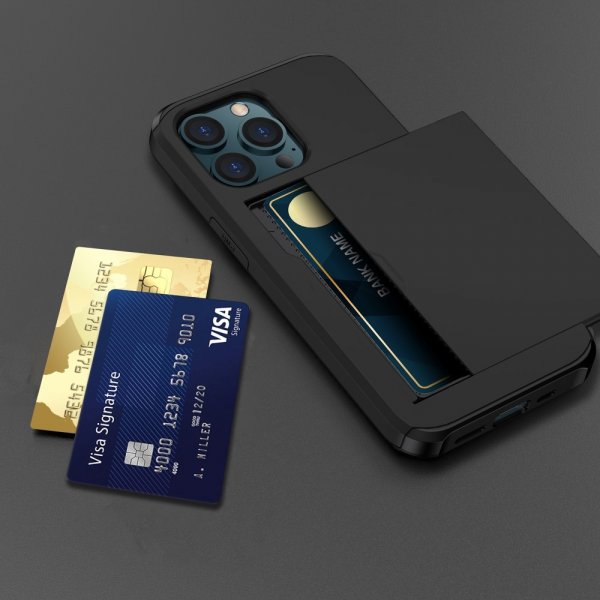iPhone 15 Pro -suojakuori Card Slide musta