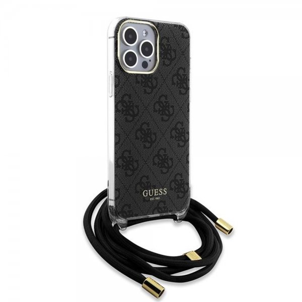 Guess iPhone 15 Pro -suojakuori, Crossbody-naru, musta