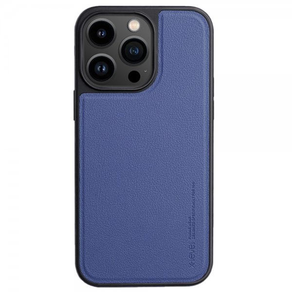 X-Level iPhone 15 Pro -kuori, keinonahkaa, MagSafe, sininen
