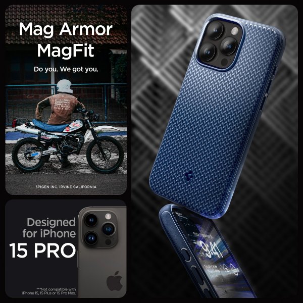 Spigen iPhone 15 Pro -suojakuori Mag Armor MagFit Navy Blue