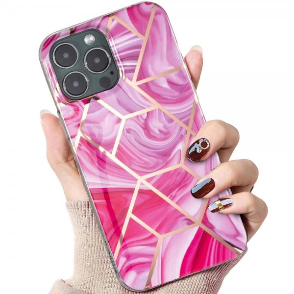 iPhone 15 Pro Kuori Marmorikuviointi Vaaleanpunainen Punainen
