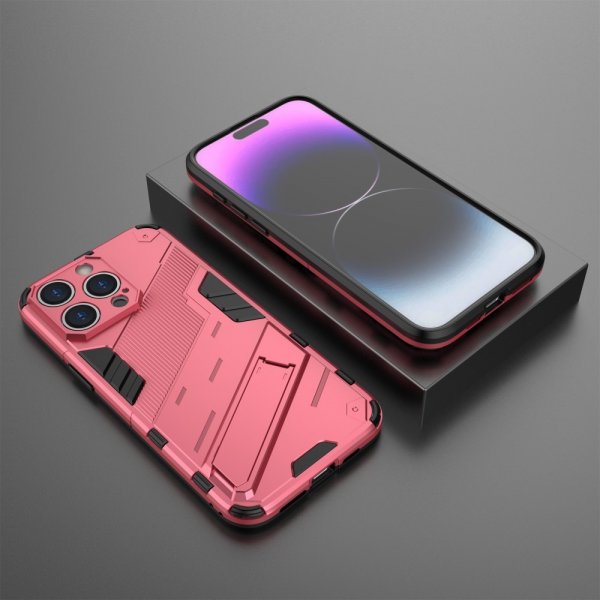 iPhone 15 Pro -kuori jalustalla, magenta