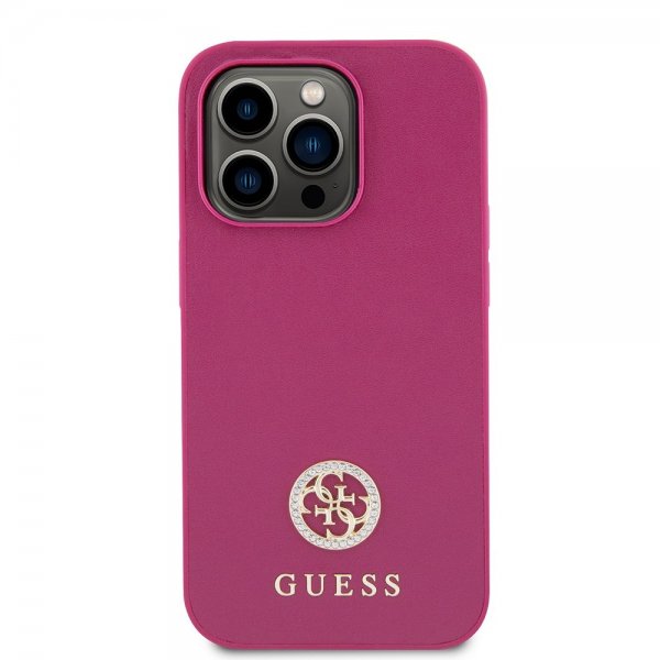Guess iPhone 15 Pro Kuori Metallilogo Strassi Metallinruusufininen